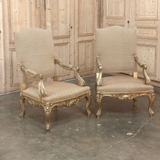 19th Century French Regence Giltwood Armchairs ~ Fauteuils
