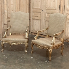 19th Century French Regence Giltwood Armchairs ~ Fauteuils