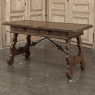 Vintage Spanish Style Two-Drawer Writing Table with Hand-Forged Iron Supports