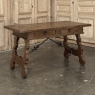 Vintage Spanish Style Two-Drawer Writing Table with Hand-Forged Iron Supports