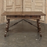 Vintage Spanish Style Two-Drawer Writing Table with Hand-Forged Iron Supports