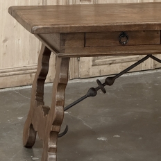 Vintage Spanish Style Two-Drawer Writing Table with Hand-Forged Iron Supports