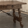 Vintage Spanish Style Two-Drawer Writing Table with Hand-Forged Iron Supports
