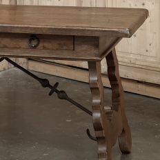 Vintage Spanish Style Two-Drawer Writing Table with Hand-Forged Iron Supports