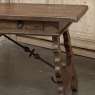 Vintage Spanish Style Two-Drawer Writing Table with Hand-Forged Iron Supports