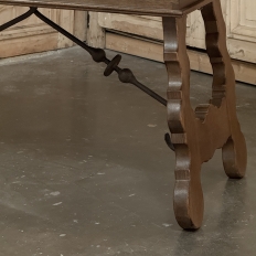 Vintage Spanish Style Two-Drawer Writing Table with Hand-Forged Iron Supports