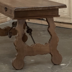 Vintage Spanish Style Two-Drawer Writing Table with Hand-Forged Iron Supports