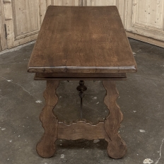 Vintage Spanish Style Two-Drawer Writing Table with Hand-Forged Iron Supports