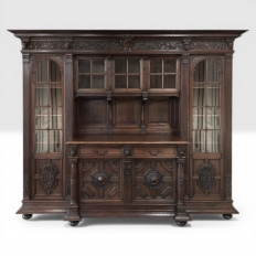 19th Century French Renaissance Revival Carved Oak Bookcase Bar