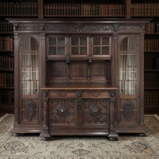 19th Century French Renaissance Revival Carved Oak Bookcase Bar