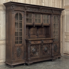 19th Century French Renaissance Revival Carved Oak Bookcase Bar