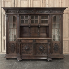 19th Century French Renaissance Revival Carved Oak Bookcase Bar