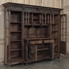 19th Century French Renaissance Revival Carved Oak Bookcase Bar