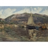 Antique Framed Painting on Canvas 'Harbor in Still Light' signed by J. Gilbert