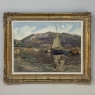 Antique Framed Painting on Canvas 'Harbor in Still Light' signed by J. Gilbert