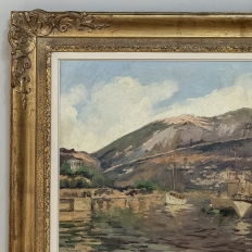 Antique Framed Painting on Canvas 'Harbor in Still Light' signed by J. Gilbert