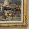 Antique Framed Painting on Canvas 'Harbor in Still Light' signed by J. Gilbert