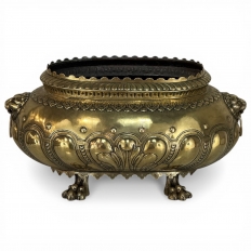 19th Century French Renaissance Revival Brass Jardini&egrave;re with Lion Handles