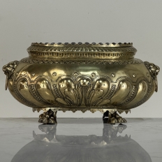 19th Century French Renaissance Revival Brass Jardinière with Lion Handles