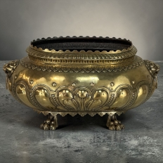 19th Century French Renaissance Revival Brass Jardinière with Lion Handles