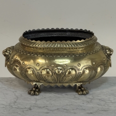 19th Century French Renaissance Revival Brass Jardinière with Lion Handles