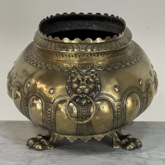 19th Century French Renaissance Revival Brass Jardinière with Lion Handles