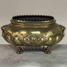 19th Century French Renaissance Revival Brass Jardinière with Lion Handles