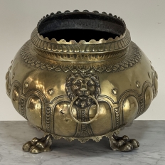 19th Century French Renaissance Revival Brass Jardinière with Lion Handles