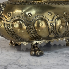 19th Century French Renaissance Revival Brass Jardinière with Lion Handles