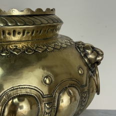19th Century French Renaissance Revival Brass Jardinière with Lion Handles