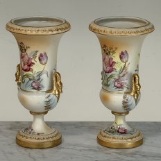 Pair of Vintage Hand-Painted Bavarian Porcelain Swan-Handle Vases