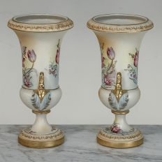 Pair of Vintage Hand-Painted Bavarian Porcelain Swan-Handle Vases