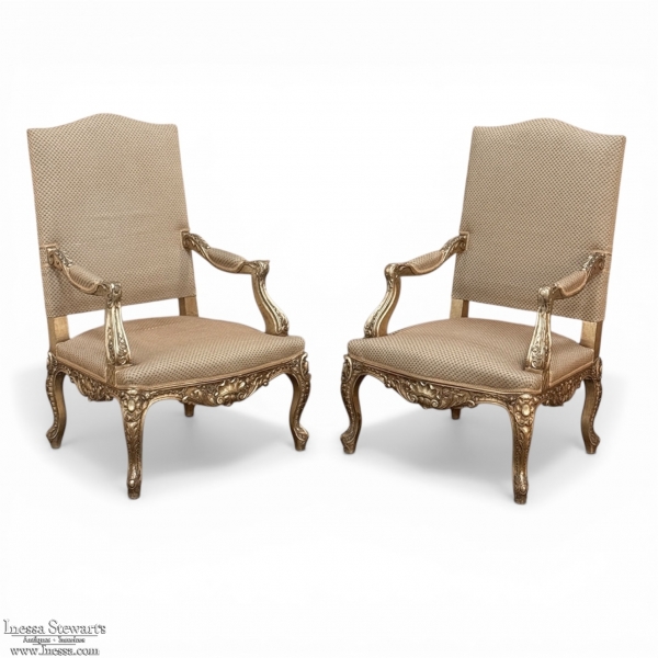 19th Century French Regence Giltwood Armchairs ~ Fauteuils