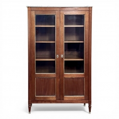 Antique French Louis XVI Style Mahogany Vitrine ~ Bookcase with Carrara Marble