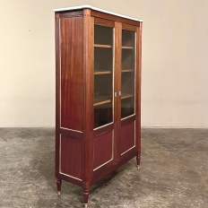 Antique French Louis XVI Style Mahogany Vitrine ~ Bookcase with Carrara Marble