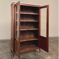 Antique French Louis XVI Style Mahogany Vitrine ~ Bookcase with Carrara Marble