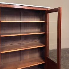 Antique French Louis XVI Style Mahogany Vitrine ~ Bookcase with Carrara Marble