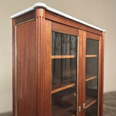 Antique French Louis XVI Style Mahogany Vitrine ~ Bookcase with Carrara Marble