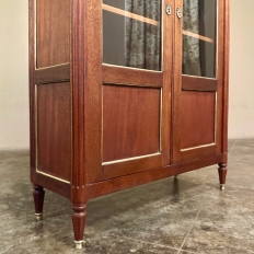 Antique French Louis XVI Style Mahogany Vitrine ~ Bookcase with Carrara Marble