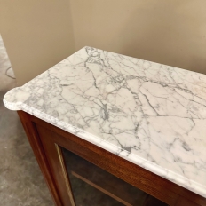 Antique French Louis XVI Style Mahogany Vitrine ~ Bookcase with Carrara Marble