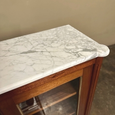 Antique French Louis XVI Style Mahogany Vitrine ~ Bookcase with Carrara Marble