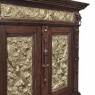 19th Century Flemish Renaissance Revival Secretary Bookcase in Solid Oak with Embossed Brass Panels