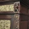 19th Century Flemish Renaissance Revival Secretary Bookcase in Solid Oak with Embossed Brass Panels
