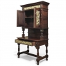 19th Century Flemish Renaissance Revival Secretary Bookcase in Solid Oak with Embossed Brass Panels