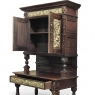 19th Century Flemish Renaissance Revival Secretary Bookcase in Solid Oak with Embossed Brass Panels