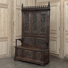 19th Century French Gothic Hall Bench with Trunk