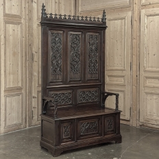 19th Century French Gothic Hall Bench with Trunk