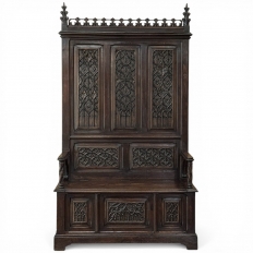 19th Century French Gothic Hall Bench with Trunk
