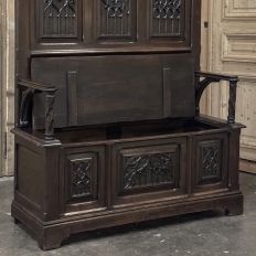 19th Century French Gothic Hall Bench with Trunk