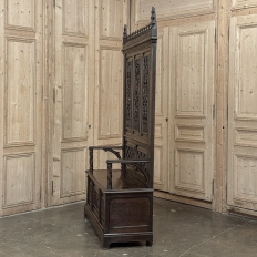19th Century French Gothic Hall Bench with Trunk